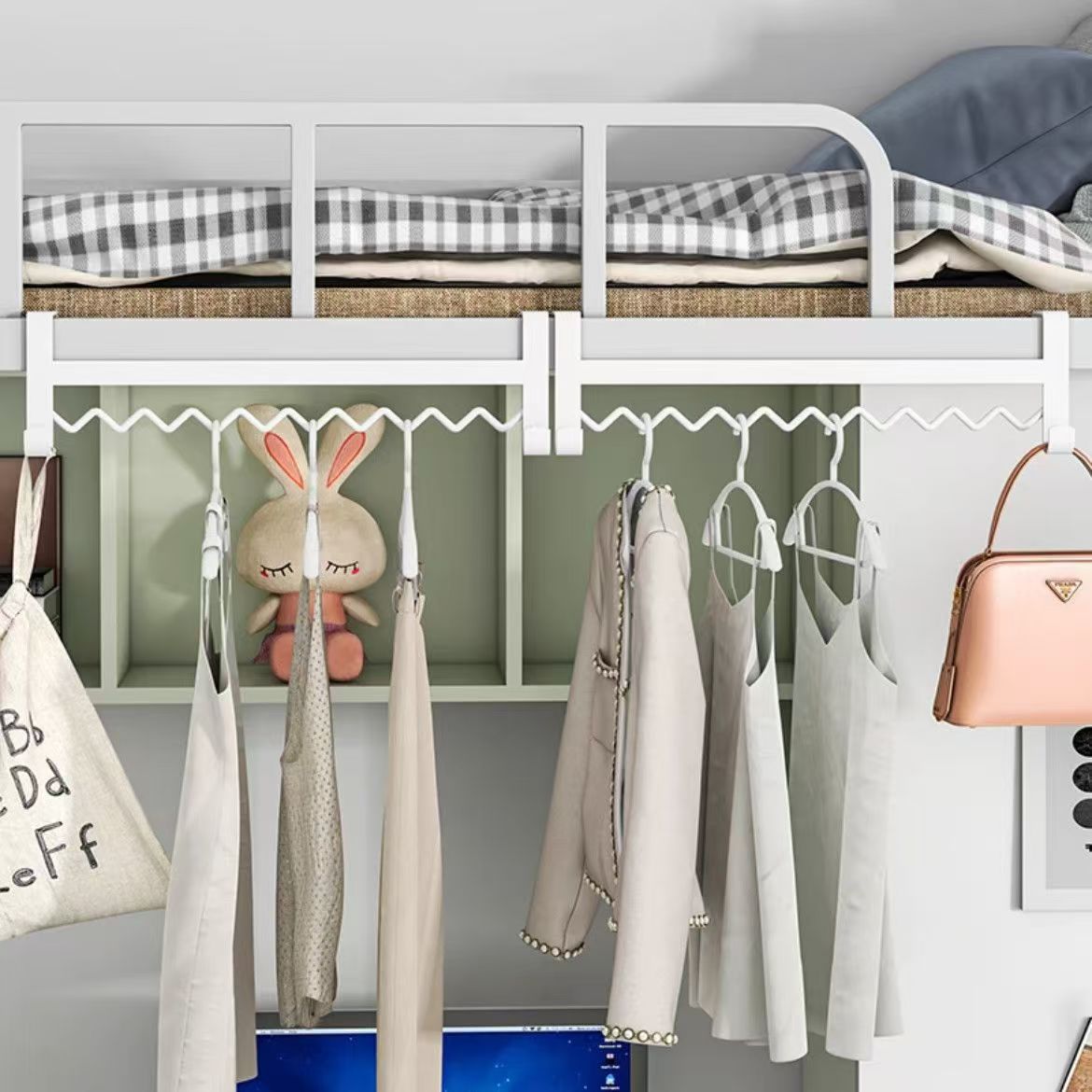 Wave drying rack dormitory hanging clothes artifact bedside hanging hook bedside drying rack dormitory storage finishing upper bunk