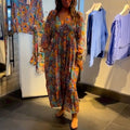 european and american export cross-border new print v-neck long sleeve casual dress for women