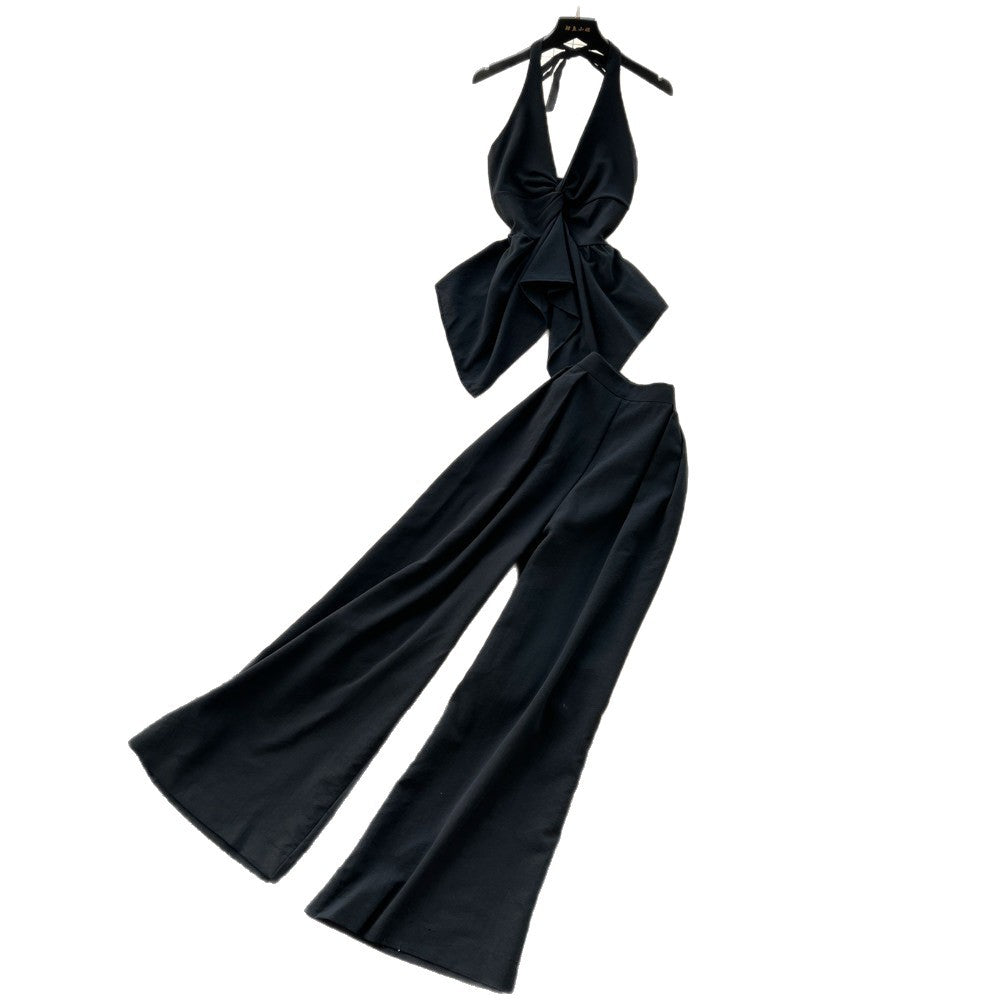 Light luxury work clothing style halter vest loose pantstwo-piece set women's summer big backless waist slimming lookfashionsuit