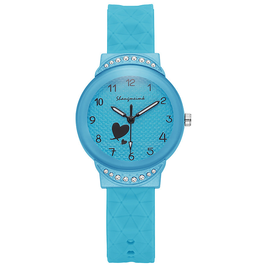 Ins candy color student watch with diamond small watch for girls, middle school student, high school student, girl quartz watch