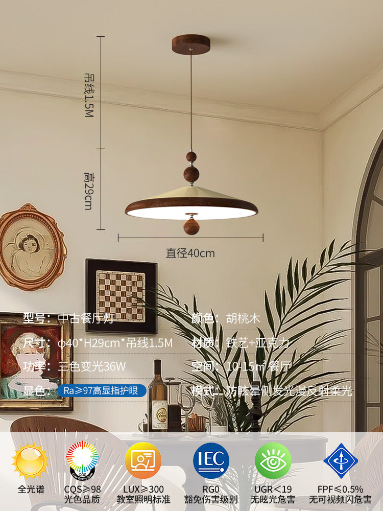 Creative personality antique rocker restaurant chandelier walnut color island chandelier full spectrum LED wrought iron chandelier