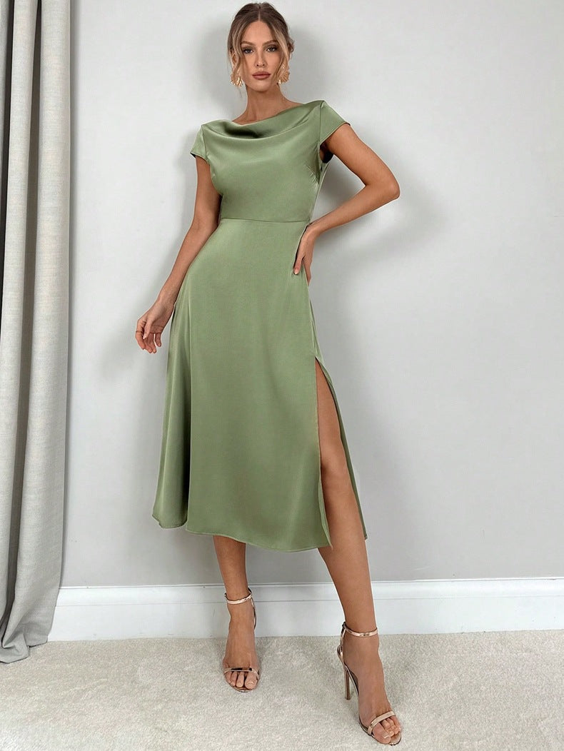 Summernew arrivalartificial silk dress slit satin satin long skirt wholesale european and american clothing classysenseexport