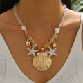 Wholesale cross-border bohemian shell necklaces - summer beach accessories, versatile pearl pendant chokers