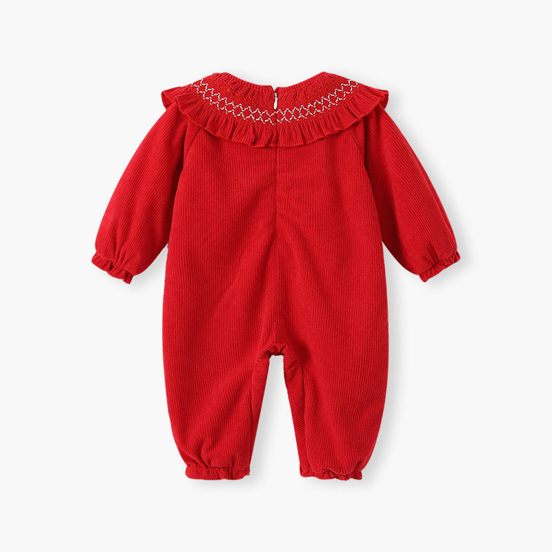 Newborn baby clothes autumn winter new arrival full month baby girl romper class a fleece-lined warm first birthday outfit