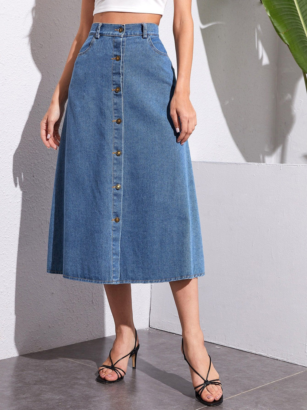 Pre-sale-20071#  cross-border women's fashion european and american ins fashion buttoned high waist denim half-length skirt