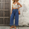 Fashionjeans women's high waistruffles nine-point wide-leg jeans with elastic waist loosedrapedexport