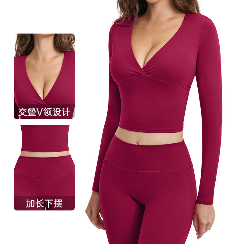 brushed tight yoga long sleeves high intensity fitness tops pilates running sports long sleeves tops4520