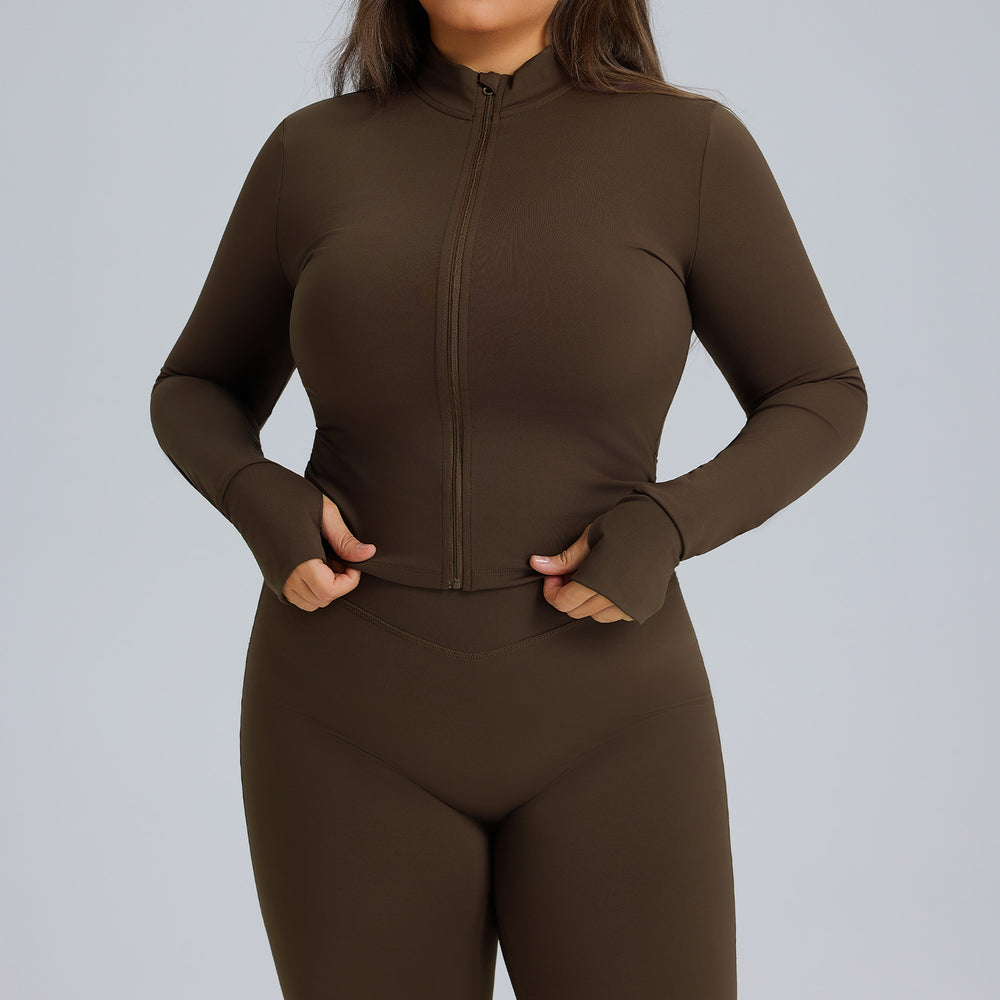 European and american style women's long-sleeved zip-up slim-fit quick-dry activewear jacket - autumn/winter plus size yoga outerwear