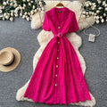 French romantic lace cutout dress - women's summer short sleeve, slim fit a-line dress - office chic & high-end style