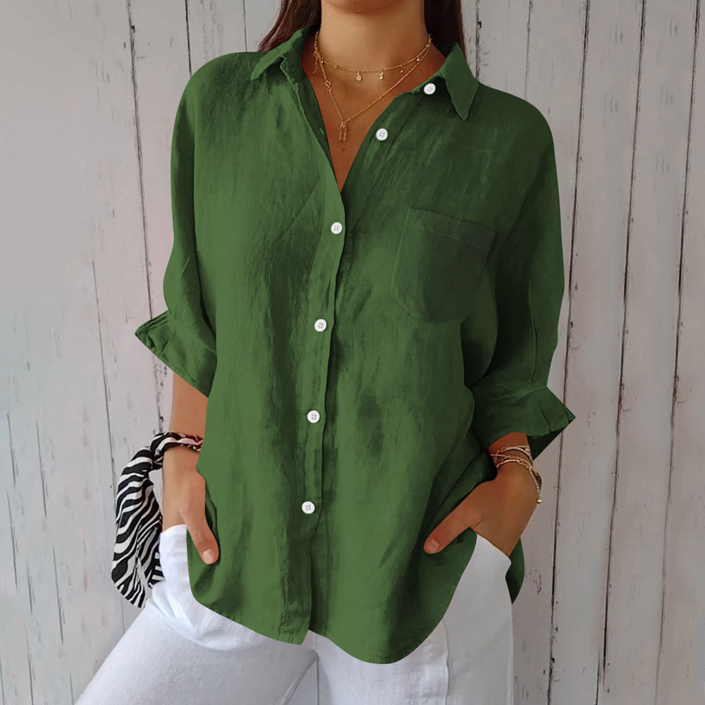 european and american  spring new arrival cotton linen button pocket shirt jacket loungewear casual women's top