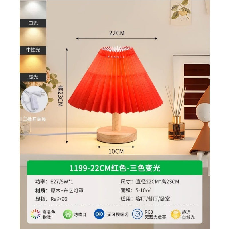Table lamp Bedroom bedside lamp Internet celebrity ins girl atmosphere light LED Nordic retro pleated decorative night light 1