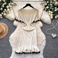 Korean style commute ruffle knit dress - women's  summer high-waisted slimming a-line dress - elegant and high-end