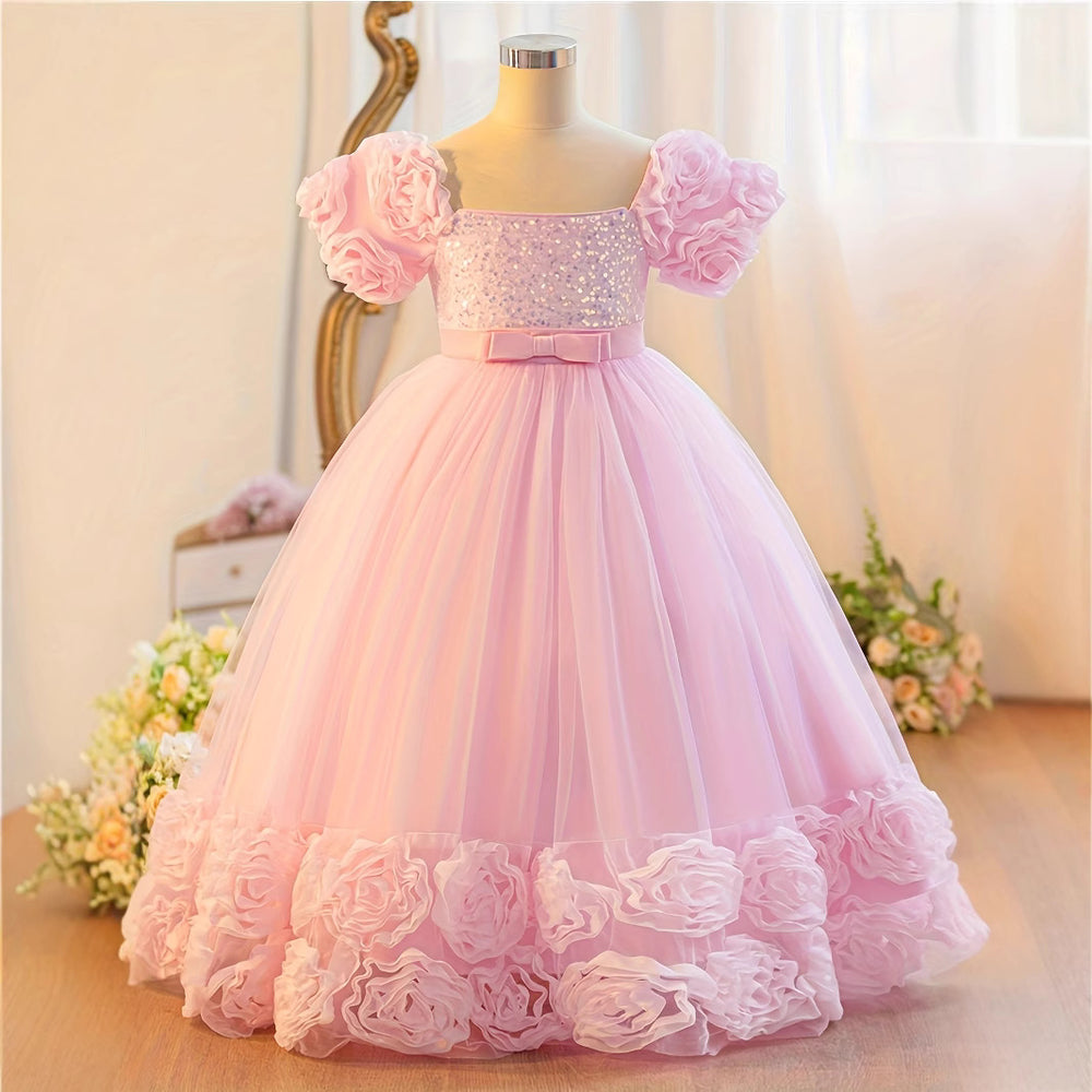 Girls' long princess dress baby dresses kids' tulip sequin host piano performance outfit
