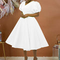 D362 independent station  women's clothing  new fashion v-neck puff sleeve plus size dress african dress