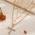 Pearl sweater chain wholesale fashion cross-border multi-layered cross necklace stylish design long clavicle chain