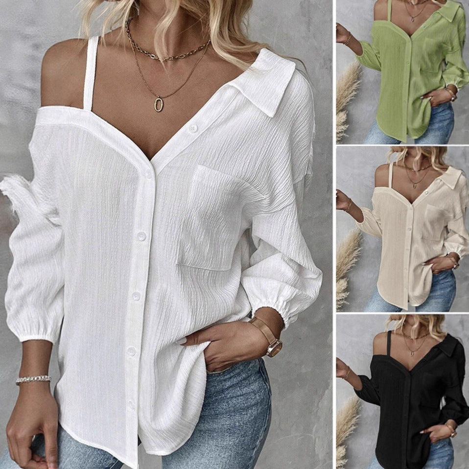 Spot 2025 spring and summer European and American independent station  lapel seven-quarter sleeve off-the-shoulder cardigan texture single-breasted casual