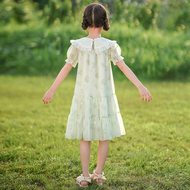 Girls' summer korean style floral dress  new arrival - stylish summer outfit for older girls, sweet princess dress with peter pan collar