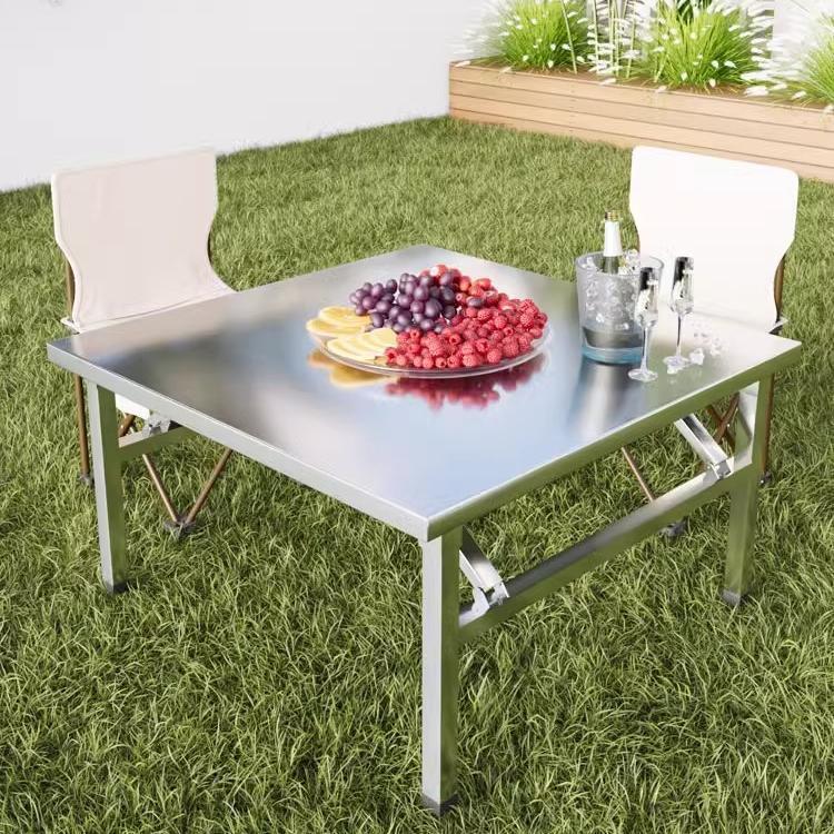 Thickened stainless steel foldable tablefor home bench table commercial rectangular outdoor barbecue stall portable dining table