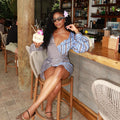 European and american cross-border women's fashion:  summer new arrivals - stylish casual striped shirtdress with turn-down collar and cinched waist