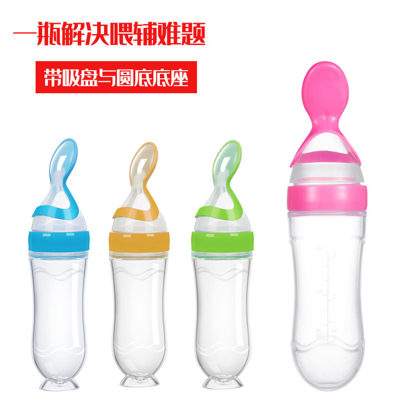 Factory custom baby rice paste bottle baby silicone bottle extrusion spoon children's complementary food bottle baby rice paste spoon