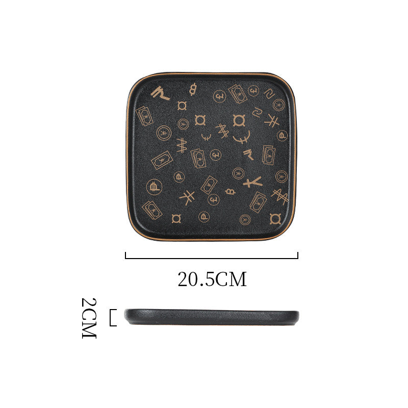 Creative black matte steak plate western dinner plate home nordic high-end dinner plate flat plate with rim restaurant hotel