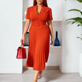 D563export cross-border women's summer new short-sleeved v neck pleated high waistfashionelegant waist african dress