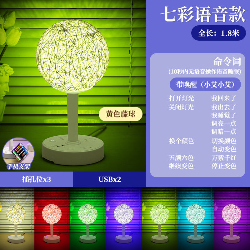 Led smart voice control desk lamp with socket, night light, bedside lamp for bedroom, rental house, sound control light