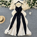 summerelegancesexy color matching suspender dress for women vacation style waist ruffles large swing dress long skirt