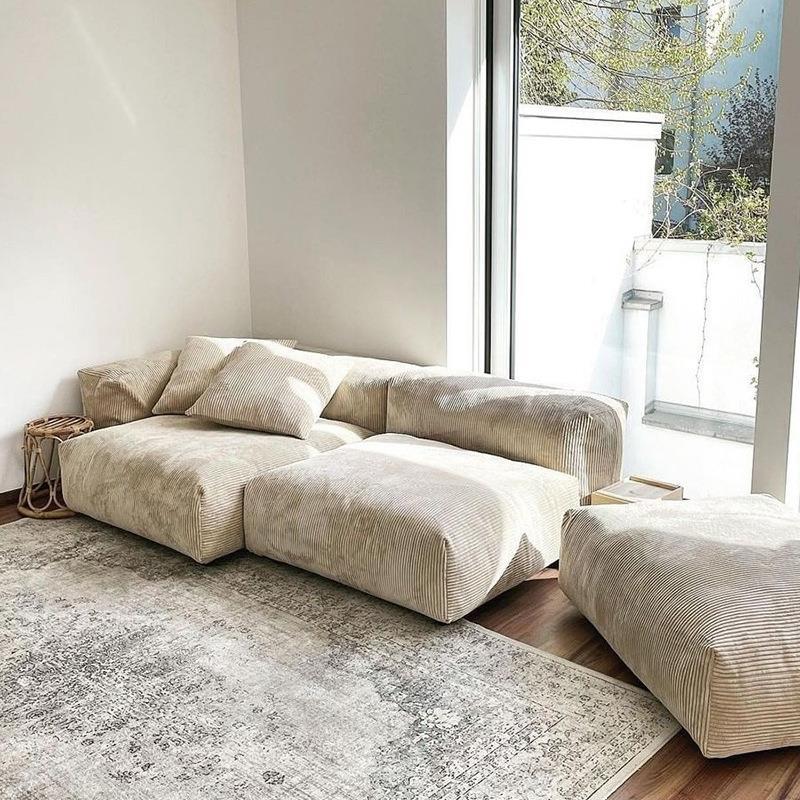 Cream style tofu block sofa retronormcorepopular designer home quiet style corduroy cloth living room modular sofa