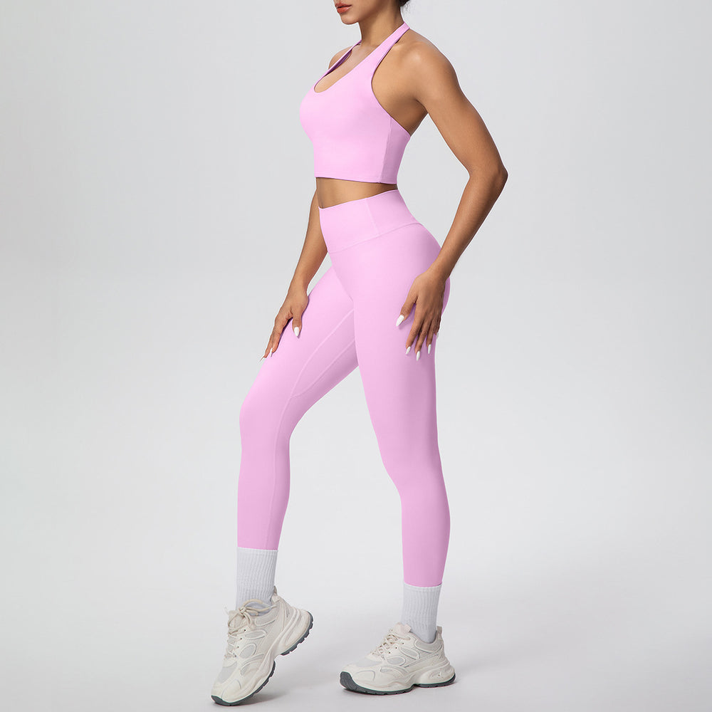 New halter neck backless sports bra set - cloud-soft compression high-waisted butt-lifting yoga outfit - quick-dry running & fitness apparel
