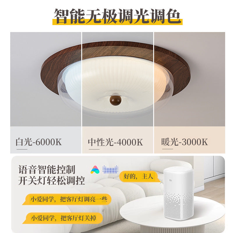 [Strict Selection] 2025 New French Medieval Ceiling Light Eye Protection Walnut Solid Wood Premium Glass Light