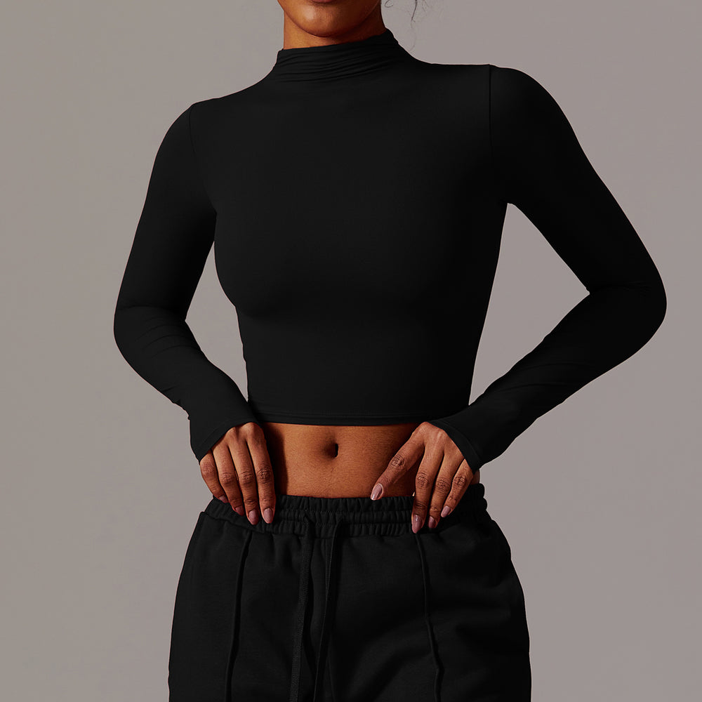 European and american style quick-dry long sleeve workout top - high neck, compression fit, versatile outerwear, yoga shirt 8933