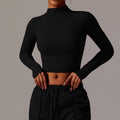 European and american style quick-dry long sleeve workout top - high neck, compression fit, versatile outerwear, yoga shirt 8933