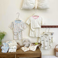Summer lightweight crinkle cotton baby air conditioning suit set, separates pajamas, boys and girls' three-quarter sleeve loungewear