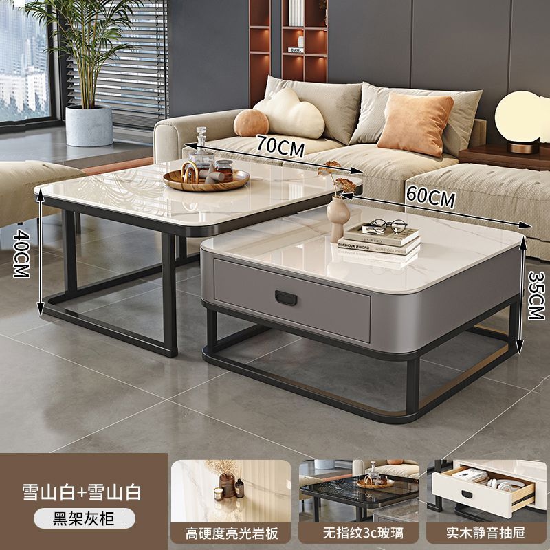 New nordic rock slab solid wood coffee table, modern minimalist marble coffee table for living room, small apartment italian style square side table