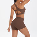 New arrival cross-border fashion double-sided nylon brushed single-shoulder yoga suit sports running fitness two-piece set for women