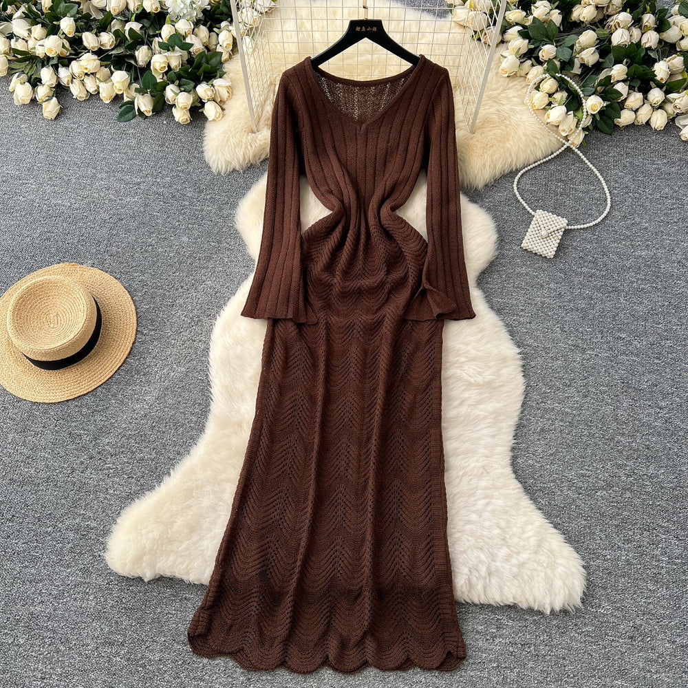 Sweater dress women's layered inner suspender skirt two-piece set spring korean style classy sense cut outknitting long skirt