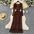 Sweater dress women's layered inner suspender skirt two-piece set spring korean style classy sense cut outknitting long skirt