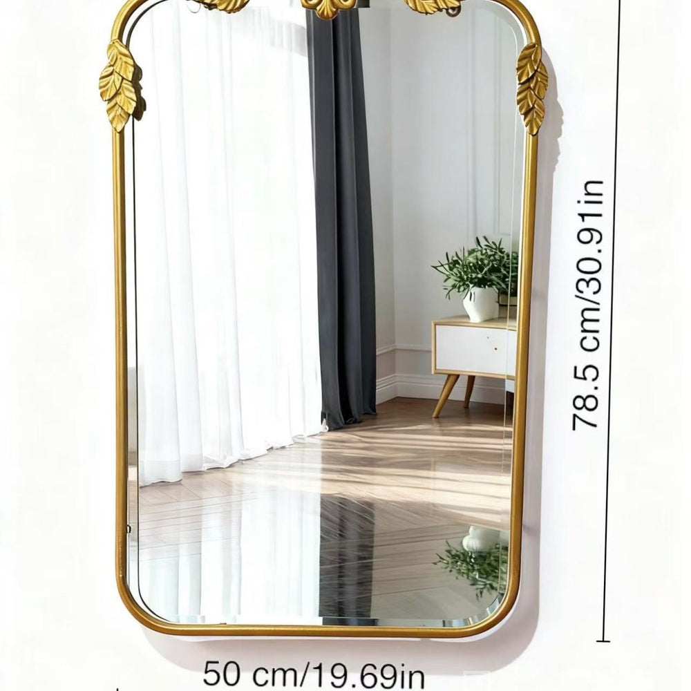 French retro full-length mirror, european-style solid wood carved floor mirror, bedroom wall-mounted gold vanity mirror, entryway mirror