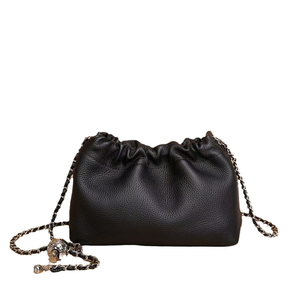 This year's trendy gold chain shoulder bag for women, 2024's new cloud-shaped pleated bag, genuine leather single-shoulder crossbody bag, fashionable