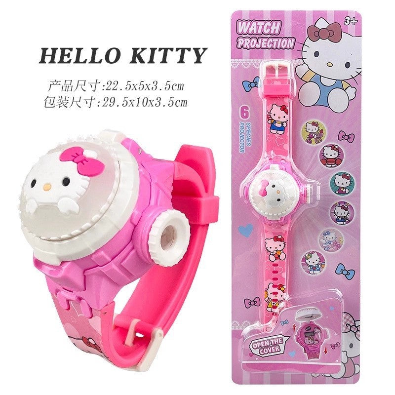 Tiktok live stream rotating colorful lights music hello kitty unicorn cartoon children's toy watch flip cover toy watch gift