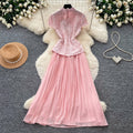 Elegant chic: women's high-waisted pleated maxi dress - slim fit, slimming, and perfect for work