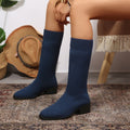 Exportplus sizefashion slim boots women's mid heel short boots knittingspring & fallsingle boots pointed thick heel women's flats