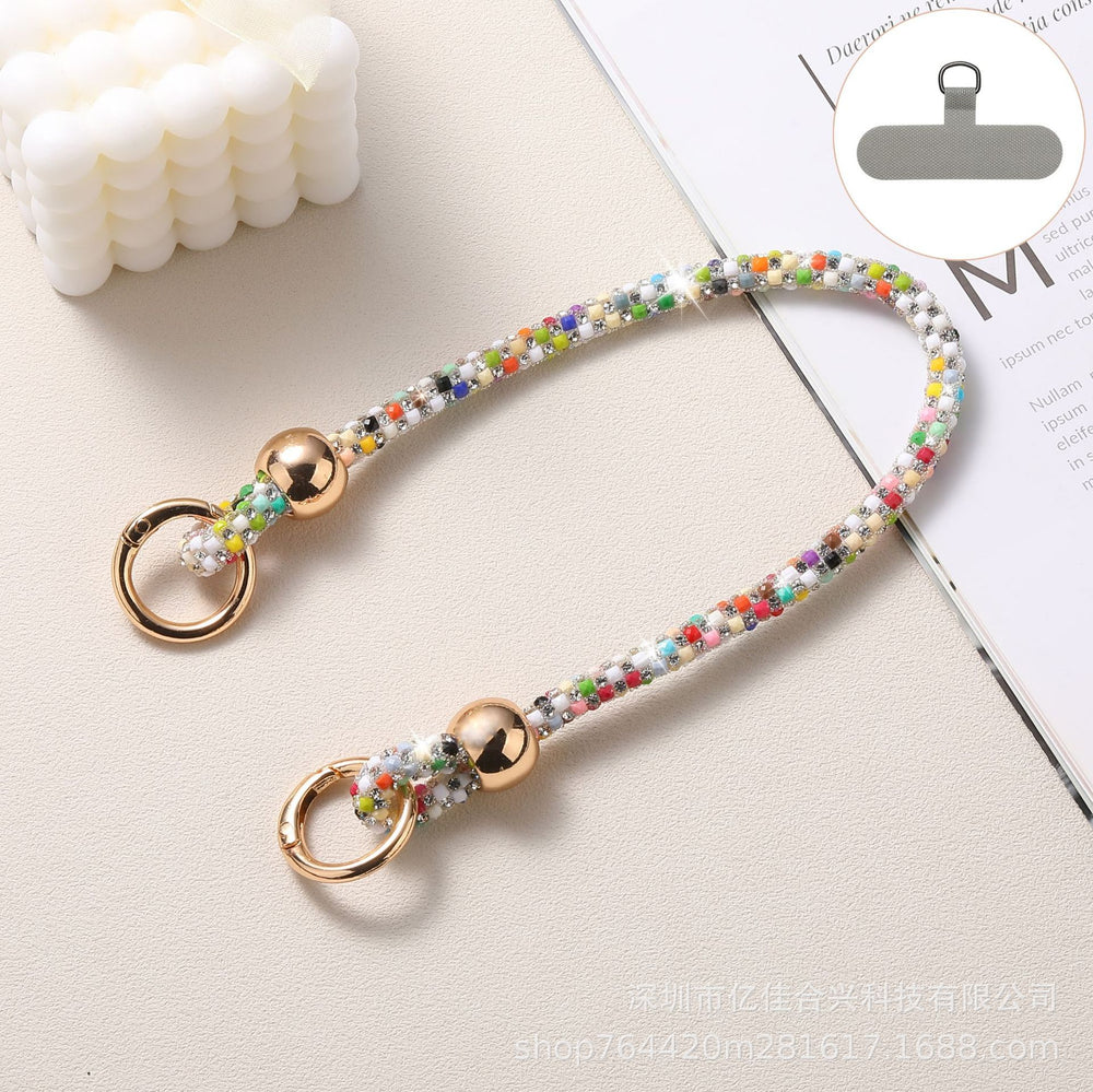 Korean-style ins round bead colorful diamond wrist strap bag charm phone chain wholesale - suitable for phone cases, earphone cases, and more