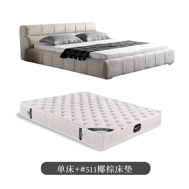 Puff bed - italian original, minimalist italian design, fully brushed velvet genuine leather fabric upholstered double bed for master bedroom