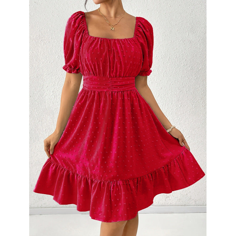 code new arrival  women's elegance casual square neck dress back strap cut out