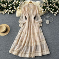 Frenchretrov necklacepatchwork waist long sleeves large swing dress women slimming lookclassyelegancelong skirt