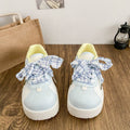 Blue korean style high-value plaid bowknot chunky sole sneakers women's 2026 summer new arrival niche campus white shoes
