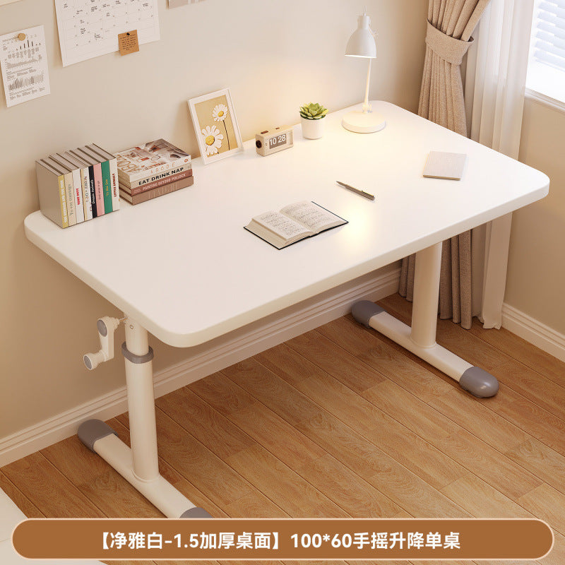 Hand-crank adjustable desk, thickened study table, bedroom study room complete computer desk set, adjustable wooden children's desk and chair set