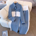 Denim patchwork fashion casual set - new spring/autumn long sleeve top + wide leg pants two-piece outfit